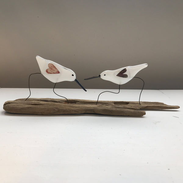 Glass Driftwood Love Bird Sculpture - Studio Shards
