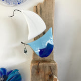 Glass Sailboat on Driftwood Block - Homeware - Studio Shards