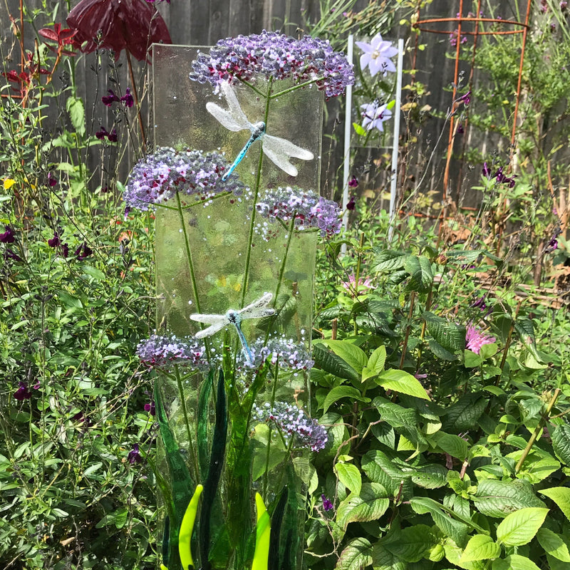 Glass Garden Art - Dragonfly and Verbena - Garden Art - Studio Shards